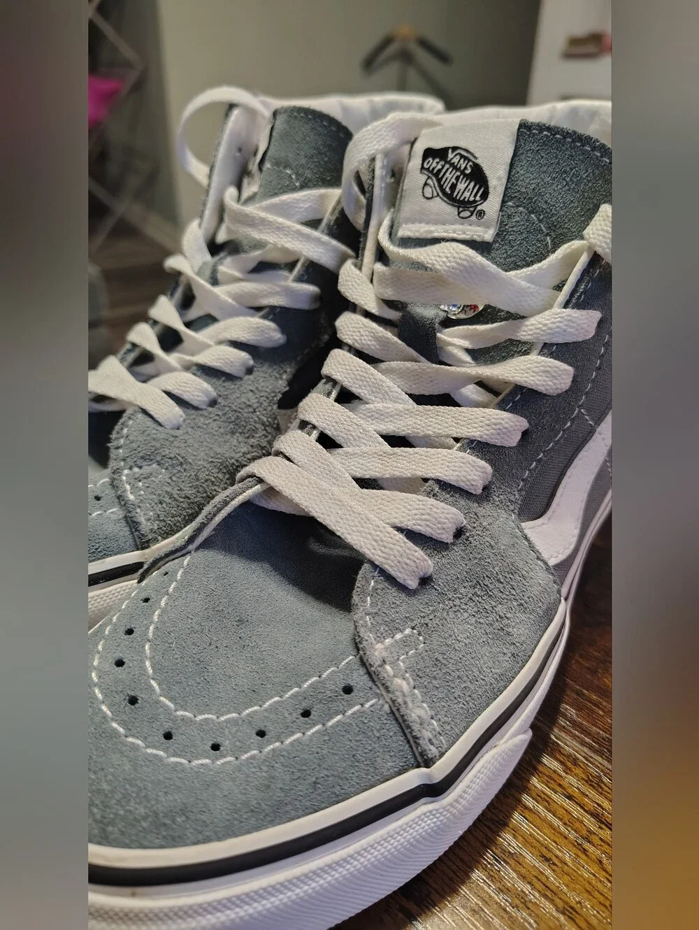 Vans Gray Suede High-Top Sneakers with White Laces